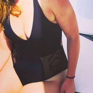 L*Space black one piece swimsuit with mesh sides